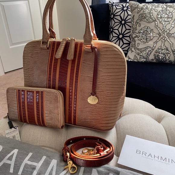 SOLD!✨SALE✨NEW✨BRAHMIN SET✨VIVIAN RARE TRI-LEATHER BAG & MATCHING BRAHMIN WALLET - Picture 3 of 16